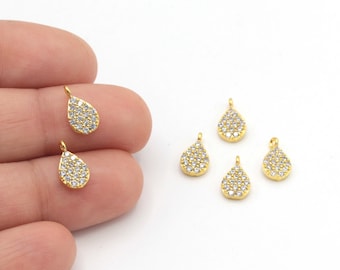 6x10mm 24k Shiny Gold Plated Cz Micro Pave Drop Pendant, Pave Drop Pendant, Cubic Zirconia Drop Pendants, Gold Plated Cz Findings  ZRK-512