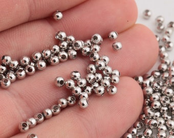 50 Pcs Rhodium Plated Beads,Spacer Beads,Hollow Beads,Tiny Spacer Beads,Bracelet Beads,Round Beads,Silver Plated Findings 3mm SLVR-91
