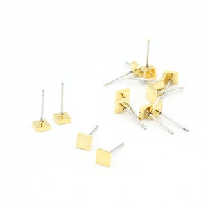 5mm 24k Shiny Gold Cube Earrings, Cube Stud Earrings, Minimalist Earrings, Gold Cube, Square Earrings EAR-77