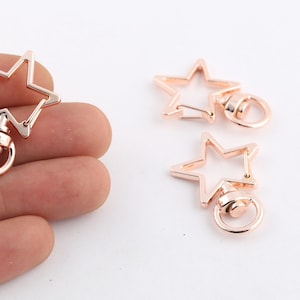 1 Pcs 24x34mm Rose Gold Plated Key Chain Rings, Star Shaped, Attached Chain ,Split Key Chain Rings, Star Key Lobster Claps, RSGLD-445