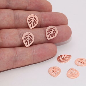 Leaf Pendant,11x14mm Rose Gold Plated Leaf Charms,Rose Gold Plated Findings, Leaf Pendant,Rose Gold Charms,RSGLD-164