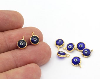 7 mm 24k Shiny Gold Evil Eye Beads, Enamel Evil Eye Charms, Bracelet Connector, Evil Eye Bracelet, Evil Eye Spacer Beads, Charms GLD-645