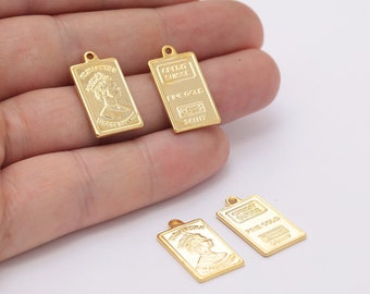 12x22mm 24k Shiny Gold Elizabeth Pendant, Queen Elizabeth Pendant, Medallion Necklace GLD-310