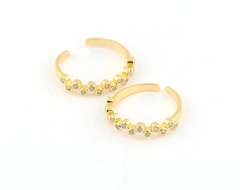 Anillo de micro pavimento chapado en oro brillante de 24k, anillo ajustable, anillo de micro pavimento ajustable, regalo para sus anillos, anillos de pareja, anillos CZ, DSR-85
