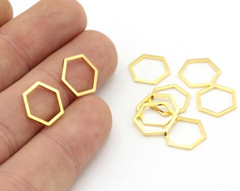 Pendentif Hexagone, bague 10 Pcs , 12mm 24k Brillant Or Plaqué Anneau fermé, Connecteur cercle, charme hexagonal, Cerceaux plaqués or, GLD-559