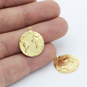 19x22mm 24k glänzend gold Weltkarte Anhänger, Erde Anhänger, Weltkarte Charms, Traveler Anhänger, vergoldete Charms GLD-449