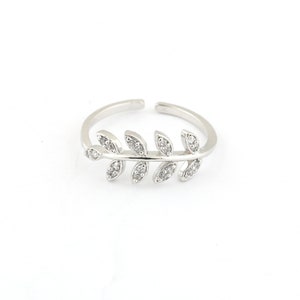 Rhodium Plated Micro Pave Leaf Ring,Adjustable Ring,Adjustable Micro Pave Ring ,Gift For Her Rings,Couple Rings, CZ Rings, DSR-92