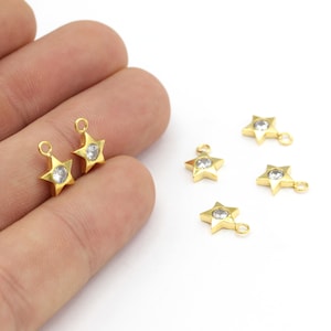 24k Gold Plated Pave Star ,Cubic Zirconia Star, Star Pendant, Mini Pendant Charms , 8x10mm,ZRK-398