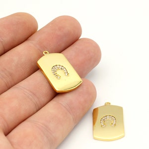 24k Shine Gold Plated Horseshoe , horseshoe Charms, Cubic Zirconia, Horseshoe Necklace, Zirconia Jewelry, ( 15x33 mm), ZRK-347