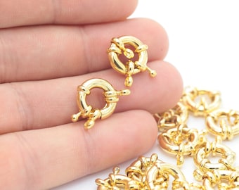 13mm 24k Shiny Gold Spring Clasp, Round Gold Clasp, Spring Clasp, High Quality Clasp, Lobster Clasp GLD-1197