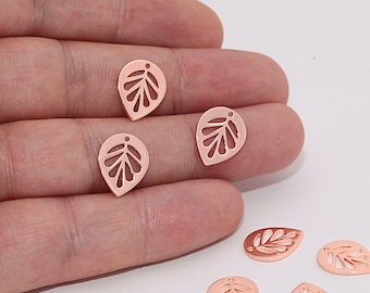 Leaf Pendant,11x14mm Rose Gold Plated Leaf Charms,Rose Gold Plated Findings, Leaf Pendant,Rose Gold Charms,RSGLD-164