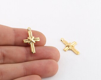 14x23mm 24k Glänzender Vergoldeter Kreuz Charm,Kreuz Halskette,Vergoldeter Jesus Anhänger,Kreuz Fundstücke,Religiöses Themen,Religiöses Symbol,GLD-1013