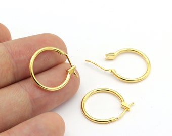 18mm 24k Shiny Gold Earrings Hoop , Hoop Earrings, Brass Earrings, Dangle, Circle , EAR-243