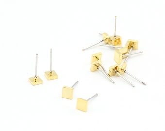 5mm 24k Shiny Gold Cube Oorbellen, Cube Stud Oorbellen, Minimalistische Oorbellen, Gold Cube, Square Earrings EAR-77