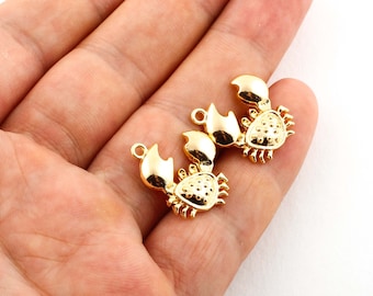 24k Shine Gold Plated Brass Crab Charms , Necklace Pendant , Bracelet Findings ,  Gold crab-GLD-41