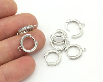 2 Pcs Silver Plated Earring Findings, Dainty Hoops, Micro Pave Hoop Earrings, Silver Earring,  plain Leverback Findings ( 13x15mm )- EAR-266