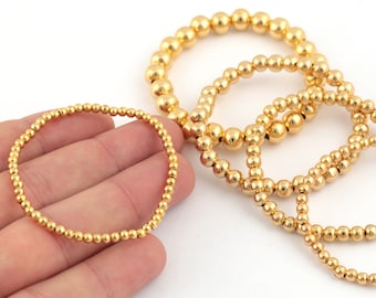 Pulsera de bolas de 3, 4, 5, 6 y 8 mm bañada en oro brillante de 24 k, pulsera rellena bañada en oro, pulsera unisex, pulsera en línea bañada en oro, GLD-1321