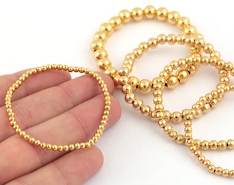 24k Shiny Gold Plated 3-4-5-6-8mm Ball Bracelet, Gold Plated Filled Bracelet, Unisex Bracelet, Gold Plated In line Bracelet, GLD-1321