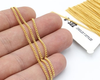 Cadenas de eslabones chapadas en oro mate de 24 k de 3,3 pies, cadenas chapadas en oro mate, cadenas para collares, cadenas soldadas, << 1,70 x 2,15 mm >> MZ-7