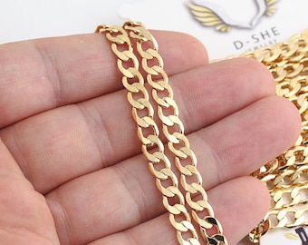 3,3 Feet 24k Shiny Gold Plated Faceted Chain , Curb Chain, Faceted Curb Chain, Gold Plated Chain, Strong Chains ,Chain  ( 5.5x8.5mm ) GZ-39