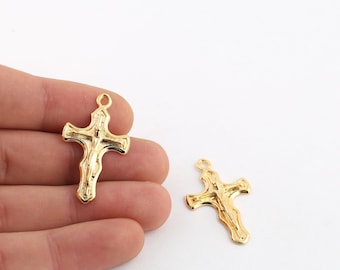 20x34mm 24k Glänzender Vergoldeter Kreuz Charm,Kreuz Halskette,Vergoldeter Jesus Anhänger,Kreuz Fundstücke,Religiöses Themen,Religiöses Symbol,GLD-1017