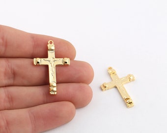 22x32mm 24k Glänzender Vergoldeter Kreuz Charm,Kreuz Halskette,Vergoldeter Jesus Anhänger,Kreuz Fundstücke,Religiöses Themen,Religiöses Symbol,GLD-1015