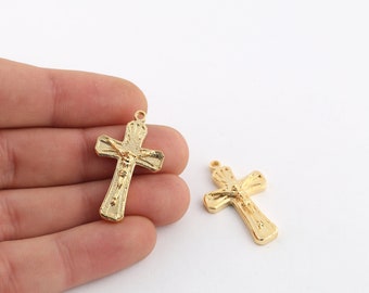 19x32mm 24k Glänzender Vergoldeter Kreuz Charm,Kreuz Halskette,Vergoldeter Jesus Anhänger,Kreuz Fundstücke,Religiöses Themen,Religiöses Symbol,GLD-1016