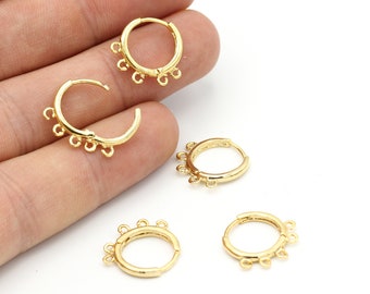 2 Pcs 24k Gold Plated Earring Findings, plain Leverback Findings, 5 Hole earrings , 15x17mm EAR-41