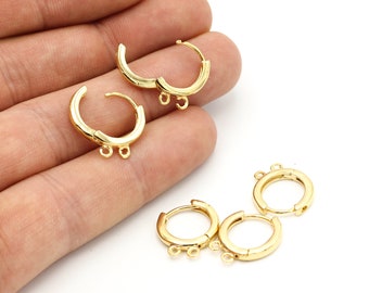 2 Pcs 24k Gold Plated Earring Findings, plain Leverback Findings, 2 Hole earrings , 15x17mm EAR-67