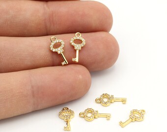 Golden Jewelry Key Charm Bracelet Key Jewelry Gold Gold Key Pendant Gold Key Charms CZ 14K Gold Small Key Necklace Gold Key Gifts