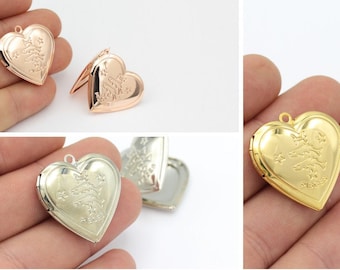 1 Collier de médaillon pcs Heart Pısces, médaillons personnalisés, médaillons gold-silver-rose gold heart, collier de médaillon photo, ( 29x29mm ) GLD-667