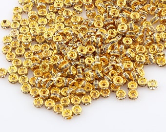 20 Metallperlen Rondelle Strass Spacer Beads Zwischenperle silber bronz rosegold