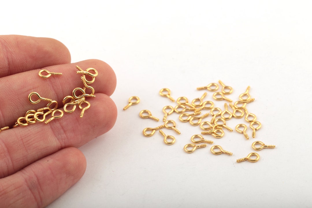 40 Pcs 1,25x9mm 24k Shiny Gold Plated Eye Pins, Gold Plated Pins, Round