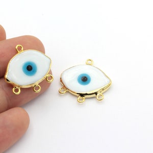 24 k glänzend Gold Böse Auge Perlen, Emaille Auge Charms, Armband-Anschluss, Evil Eye Armband, Evil Eye Spacer Perlen, Charms (25x25mm) GLD-637