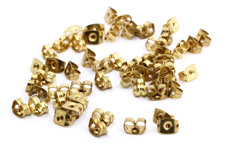100 Pcs Brass Earring Stud Backs,Raw Brass Earring Studs Back Stoppers,6x4mm EAR-61 image 3