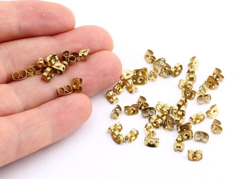 100 Pcs Brass Earring Stud Backs,Raw Brass Earring Studs Back Stoppers,6x4mm EAR-61 image 2