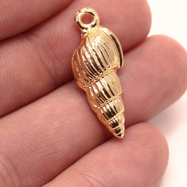 Sea Shell Pendant, 24k Shiny Gold Plated Shell , Shell Necklace, Beach Jewelry, ( 12x30mm) GLD-80