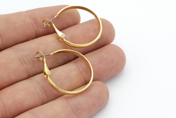 27mm 24k Shiny Gold Earrings Hoop Hoop Earrings Brass Earrings