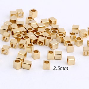 25 Pcs 2,5 mm Mini Cube Beads , 24k Gold Plated Brass Tubes , Mini Tube Beads , Solid Brass Beads , Spacer Beads-GLD-200
