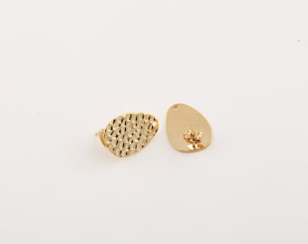 24k Shiny Gold Plated Drop Earring, Hammered Earrings, Geometric Earrings, Gold Plated Oval Earrings, Earring Findings, 14x20mm, EAR-475
