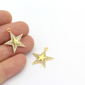 Star Charms , 24k Gold Plated Pave Star ,Cubic Zirconia Star, Star Pendant, Mini Pendant Charms , (20x23mm), ZRK-453