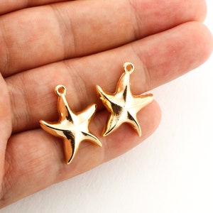 24k Shine Gold Plated Sea Star Charms, Gold Sea Star Pendant , Sea Star Earrings, Tiny Sea Starfish Charms,   - ( 19x24 mm) GLD-1