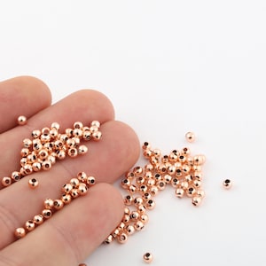 50 Pcs 3mm Rose Gold Beads, Spacer Beads, Hollow Beads, Tiny Beads, Bracelet Beads, Ball Beads, Rose Gold Plated Findings, RSGLD-344