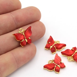 1 stuks 16x19mm 24k Shine Vergulde Vlinder, Rode Kleur Vlinder, Gouden Vlinder, Vlinder Bedels, Armband Connector, GLD-622