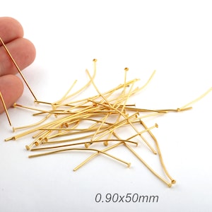 12 Pcs 0,80x50 mm 24k Shine Gold Plated Head Pin , Head Pin , Gold Plated Findings-GLD-175