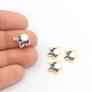 1 Pcs Gold Plated Elephant Charms , Enameled gold Elephant , Elephant Necklace ,Elephant Findings, Navy Blue Elephant Charms 10x11mm GLD-768
