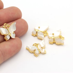 1 stuks 16x19mm 24k Shine Vergulde Vlinder, Witte Kleur Vlinder, Gouden Vlinder, Vlinder Bedels, Armband Connector, GLD-619