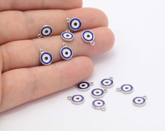 Silver Plated Eye Pendant,Evil eye charm, Silver evil eye pendant, evil eye pendant, ( 8X10mm ) SLVR-131