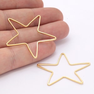 40mm Star Charm, 2 Pcs 24k Shiny Gold Star Charms , Star Earrings , Star Pendant, -GLD-232