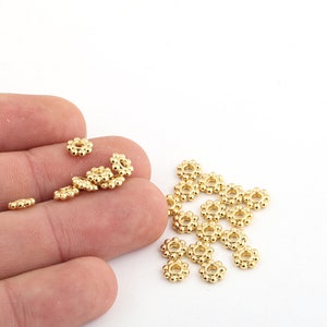 25 Pcs 6mm 24k Shiny Gold Plated Flower Spacer Beads, Rondelle Beads, Spacer Beads, Flower Spacer Beads, Mini Round Charms, GLD-862